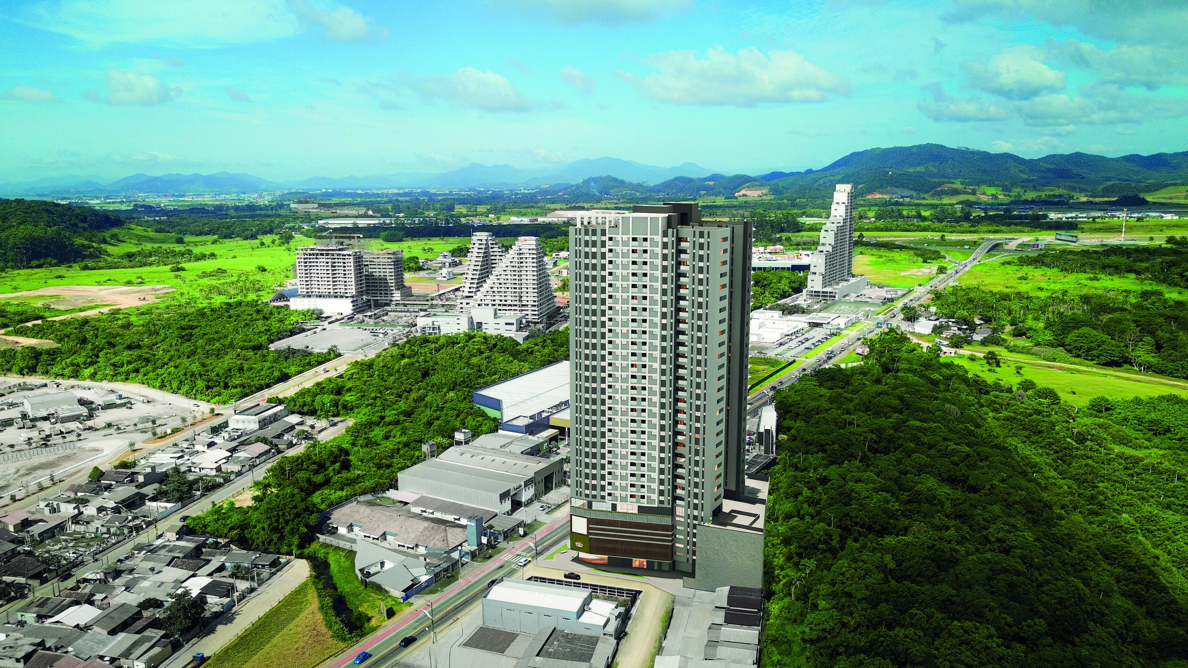 Reserva Tedesco & Mensch — vista aérea da região com o Bairro Parque e a área preservada, Grupo TED, Jardim Dourado, Porto Belo SC Reserva Tedesco & Mensch — vista aérea da região com o Bairro Parque e a área preservada, Grupo TED, Jardim Dourado, Porto Belo SC