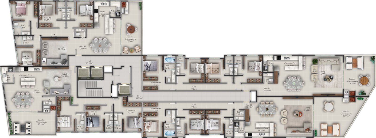 Residenziale Lago Di Como — planta tipo pvto 28o e 29o, Santana Construtora, Balneário Perequê, Porto Belo SC