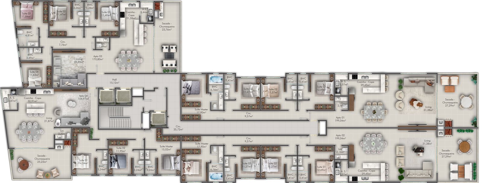 Residenziale Lago Di Como — planta tipo pvto 7o a 27o, Santana Construtora, Balneário Perequê, Porto Belo SC