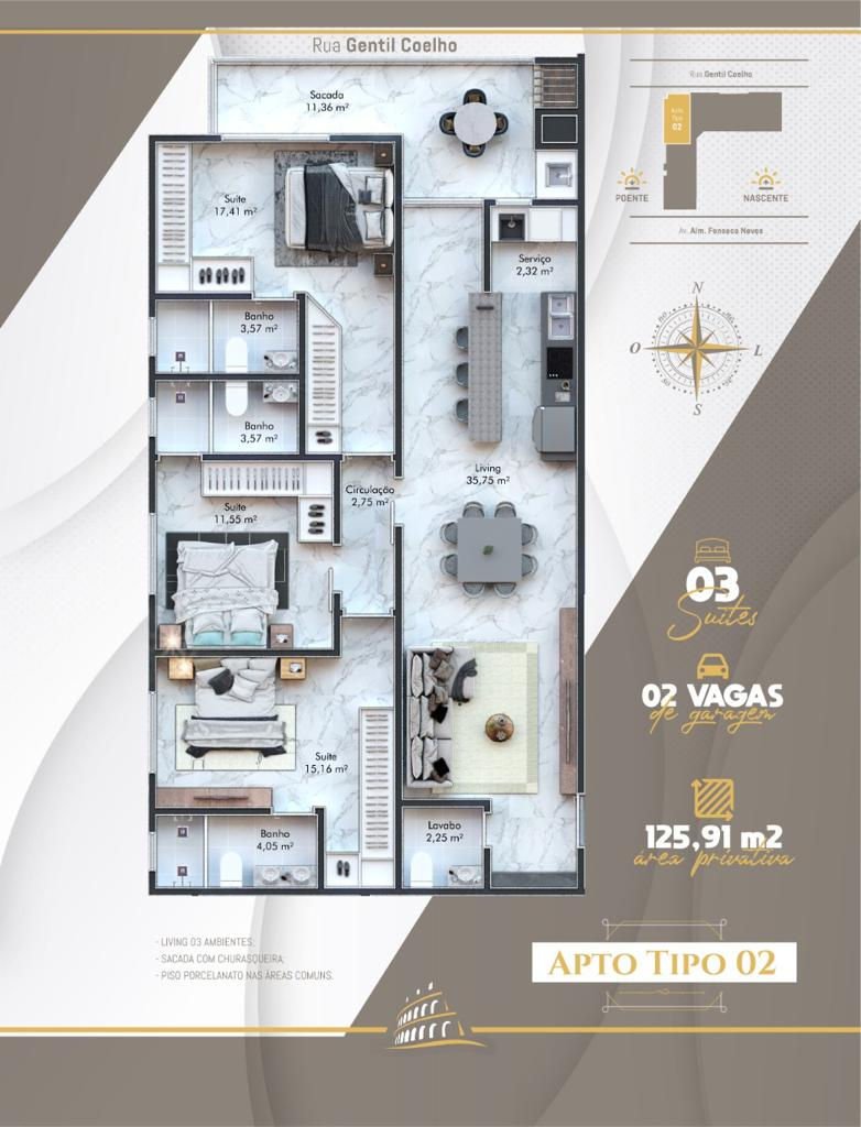 Roma Residenziale — planta e tipologias 5, Zanella Construtora, Balneário Perequê, Porto Belo SC Roma Residenziale — planta e tipologias 5, Zanella Construtora, Balneário Perequê, Porto Belo SC