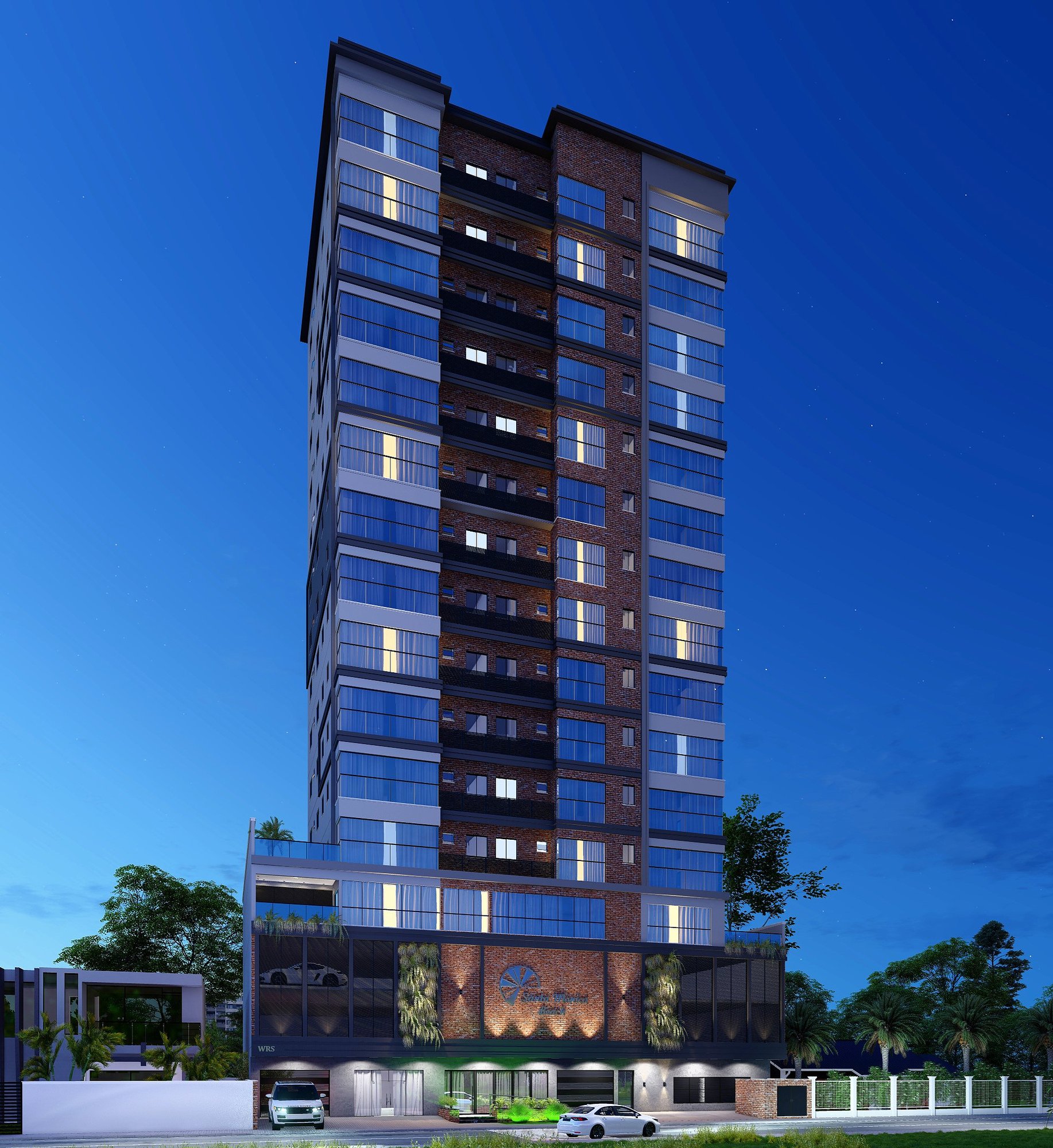 Santa Monica Beach Residence — fachada noite, WRS Empreendimentos, Balneário Perequê, Porto Belo SC