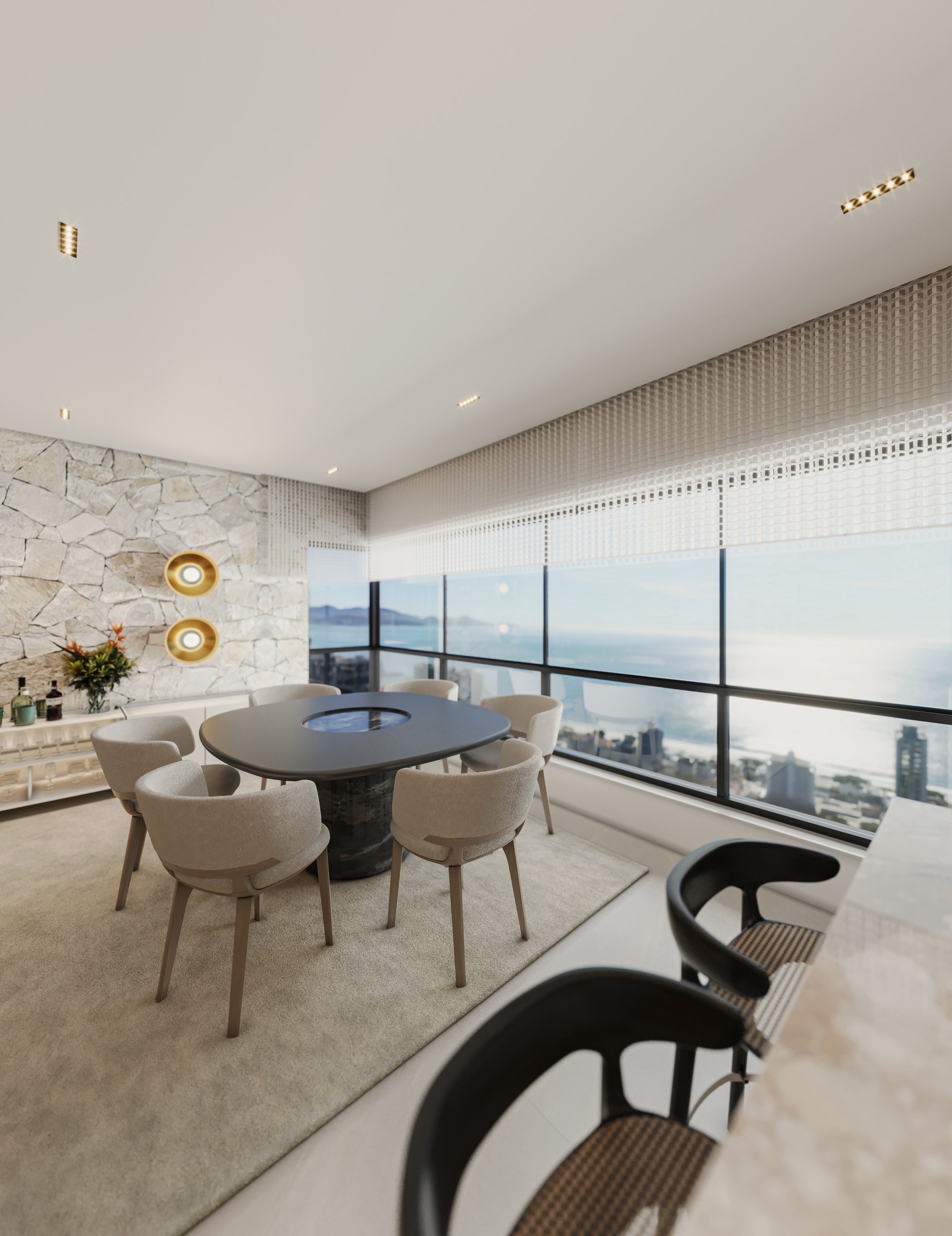 Terra Tower — sala de jantar do apartamento tipo 01 com vista mar