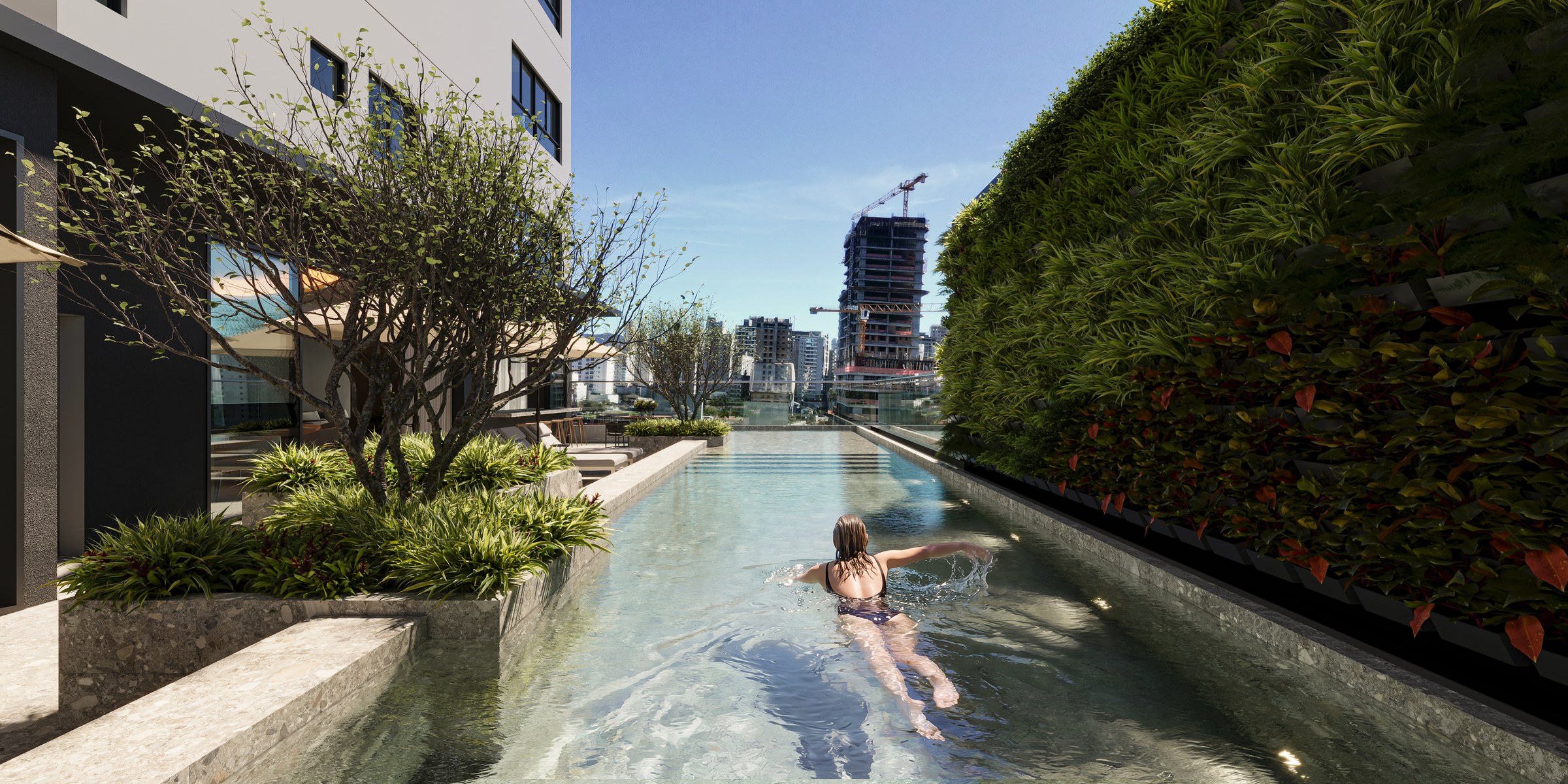 Terra Tower — piscina com jardim vertical