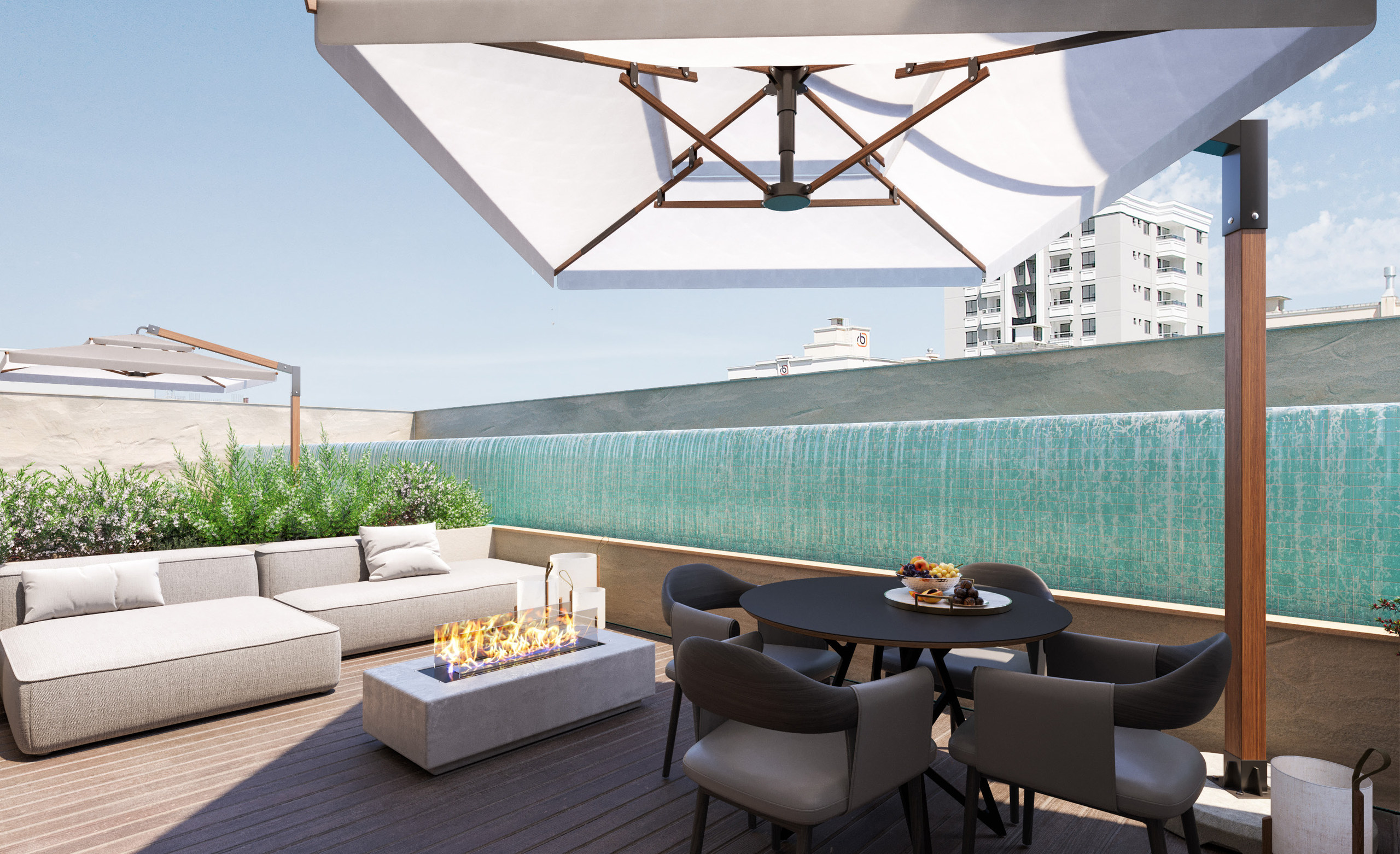 The Plaza Residence — Fire place e borda infinita, G Construtora, Balneário Perequê, Porto Belo SC The Plaza Residence — Fire place e borda infinita, G Construtora, Balneário Perequê, Porto Belo SC
