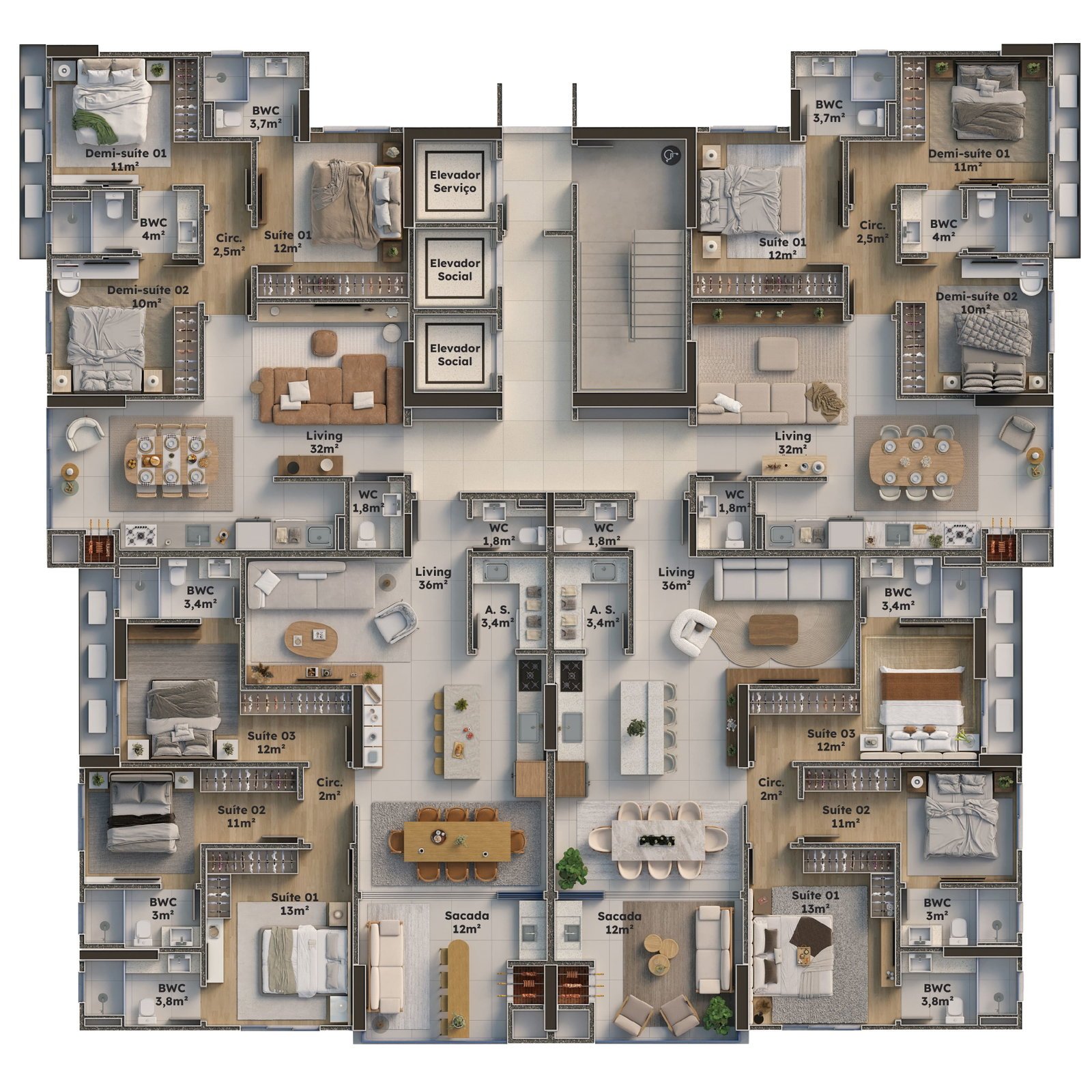 Tívoli Residence — planta humanizada apartamentos suites e demi sui, Capitali Construtora, Balneário Perequê, Porto Belo SC