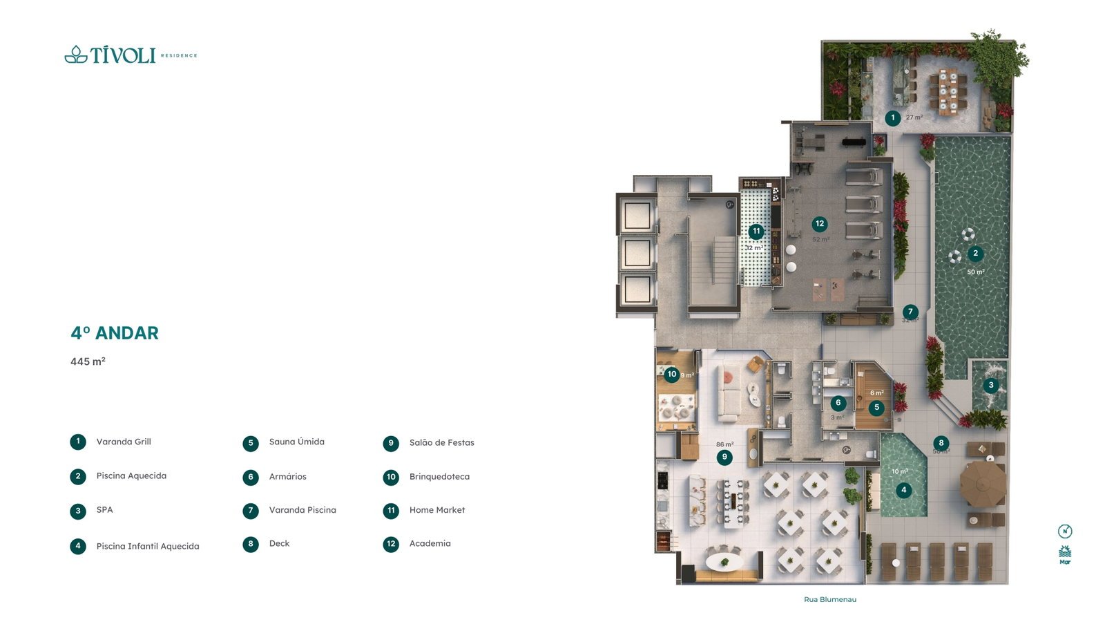 Tívoli Residence — planta humanizada lazer 4o andar, Capitali Construtora, Balneário Perequê, Porto Belo SC