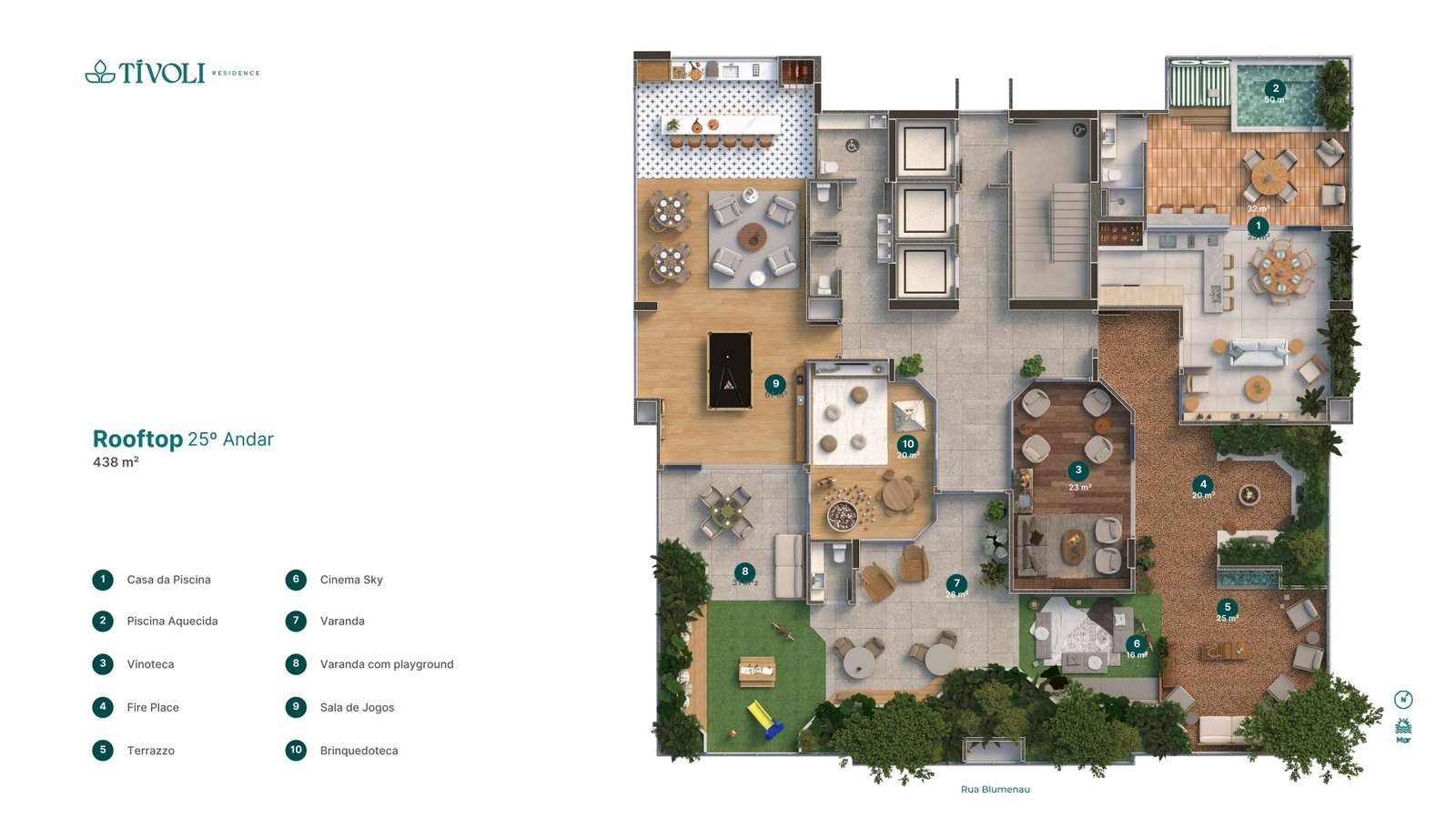 Tívoli Residence — planta humanizada lazer rooftop, Capitali Construtora, Balneário Perequê, Porto Belo SC