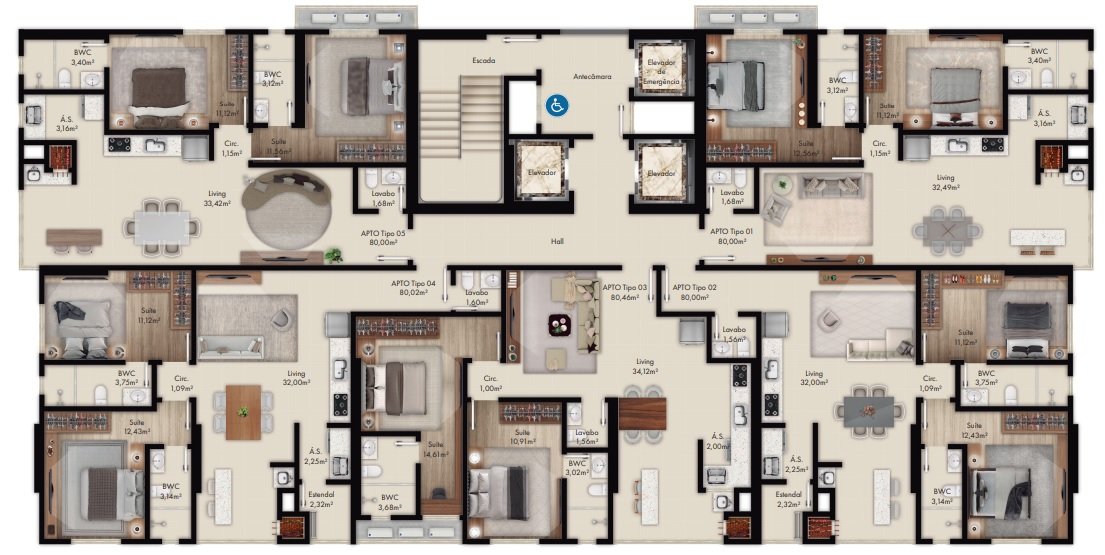 Victoria Residence — planta tipo, S. Cavilha Empreendimentos, Balneário Perequê, Porto Belo SC