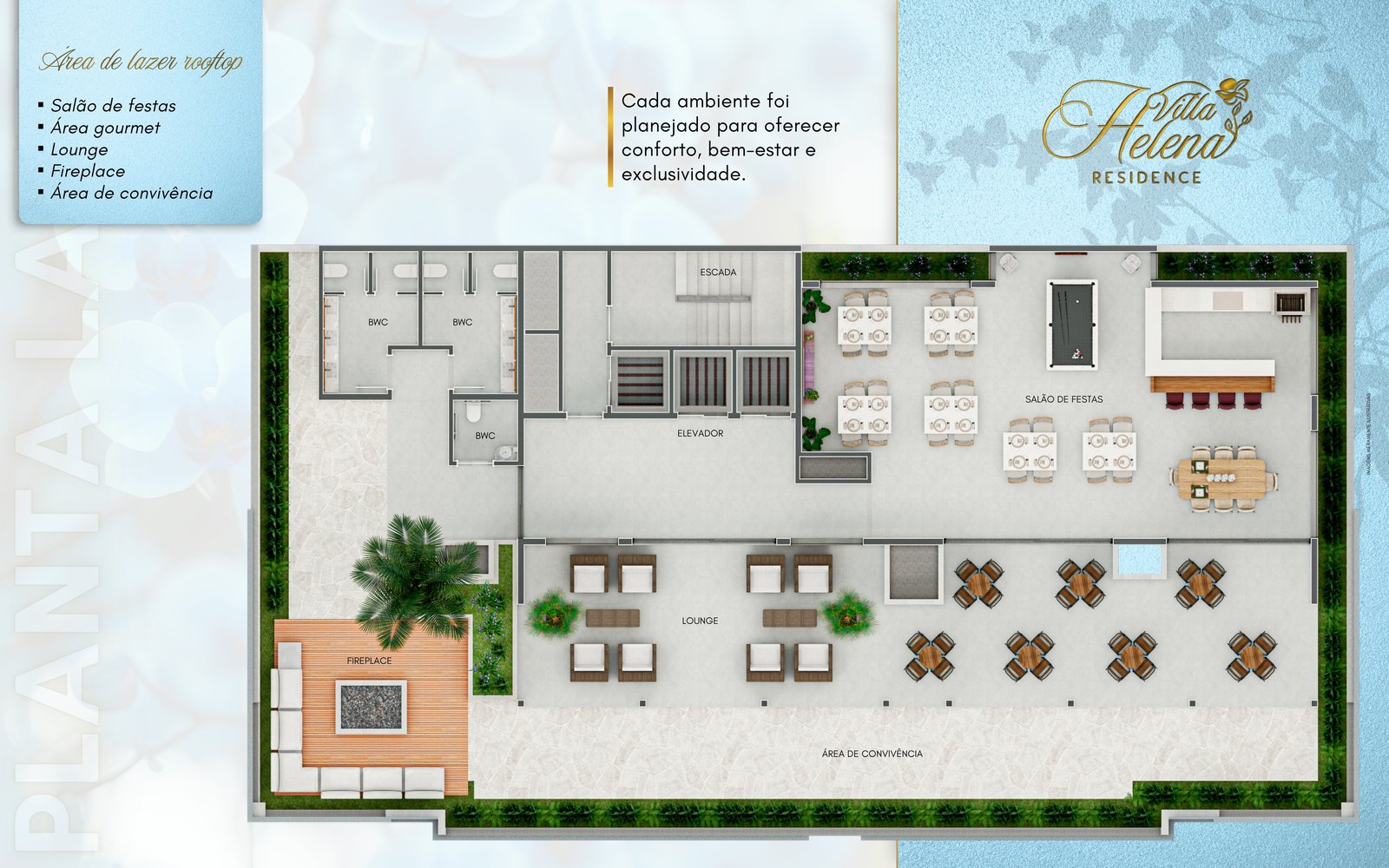 Villa Helena Residence — Planta lazer rooftop, Staff, Balneário Perequê, Porto Belo SC