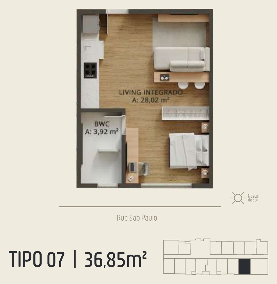 Zenith Tower — planta do apartamento tipo A 07: 36,85 m²