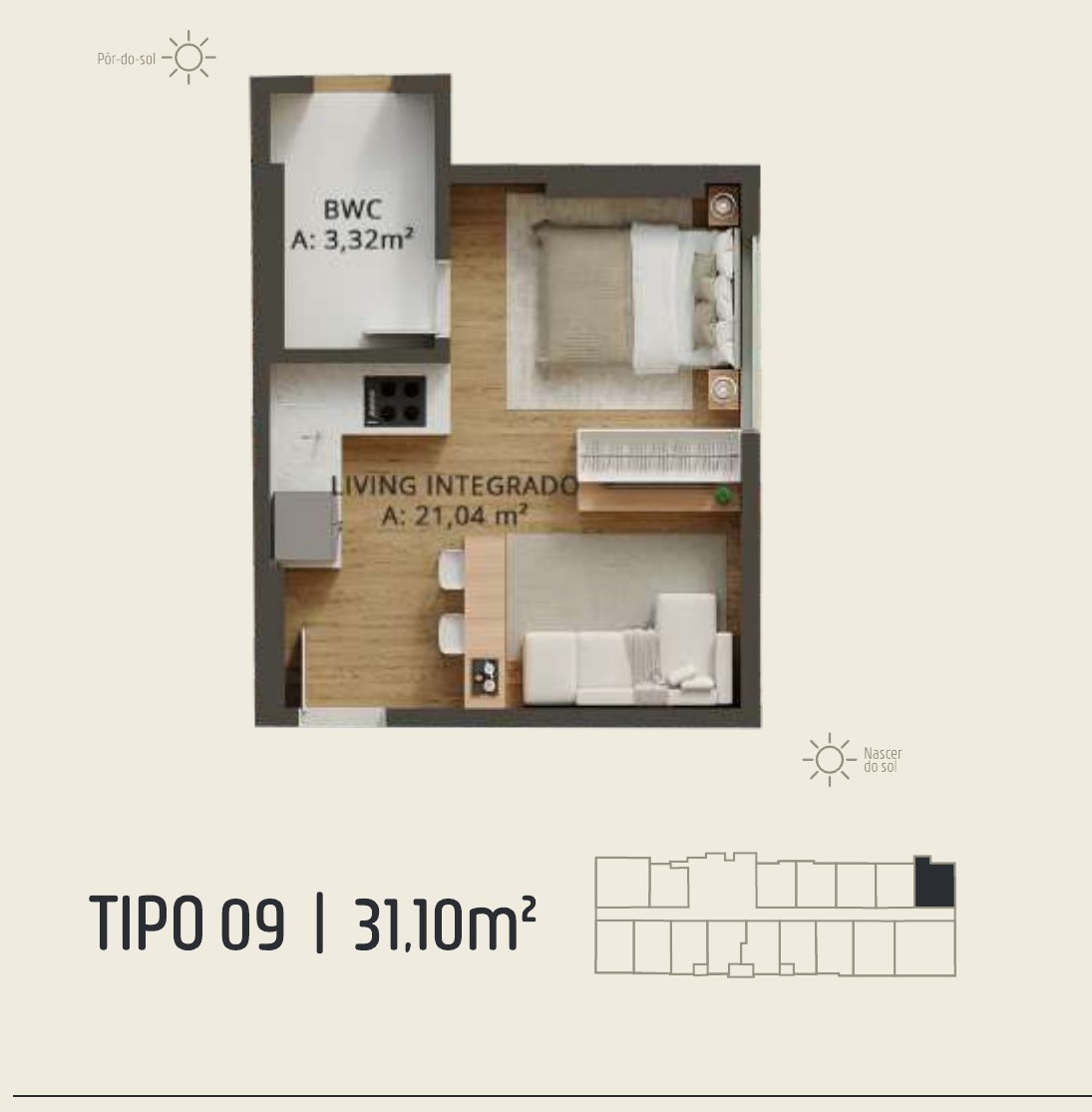 Zenith Tower — planta do apartamento tipo A 09: 31,10 m²