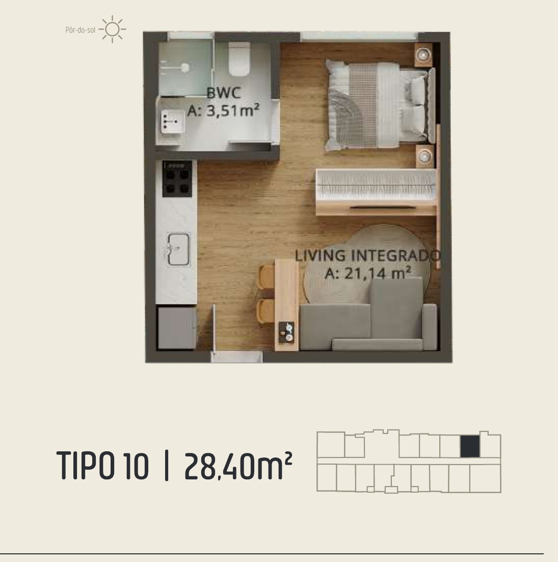Zenith Tower — planta do apartamento tipo A 10: 28,40 m²