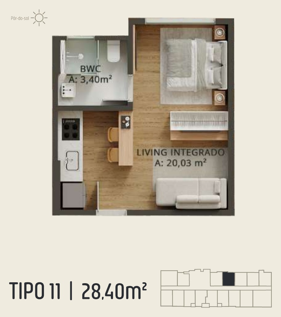 Zenith Tower — planta do apartamento tipo A 11: 28,40 m²