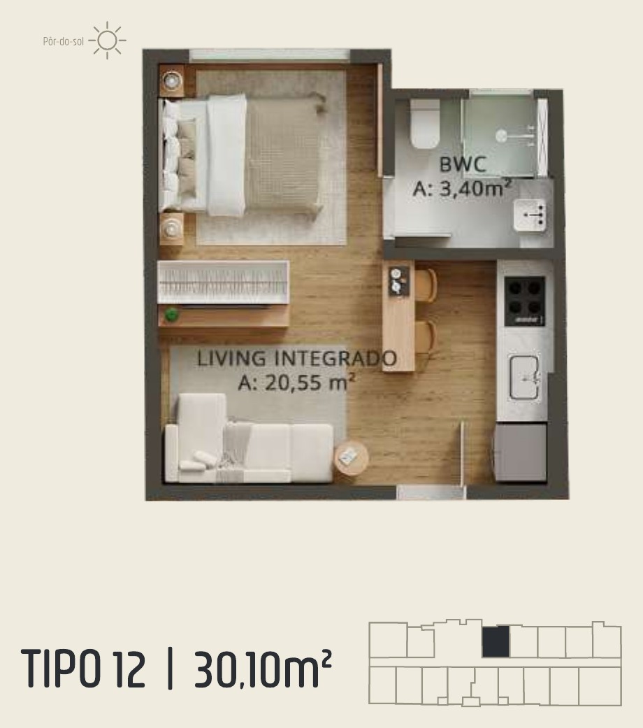 Zenith Tower — planta do apartamento tipo A 12: 30,10 m²