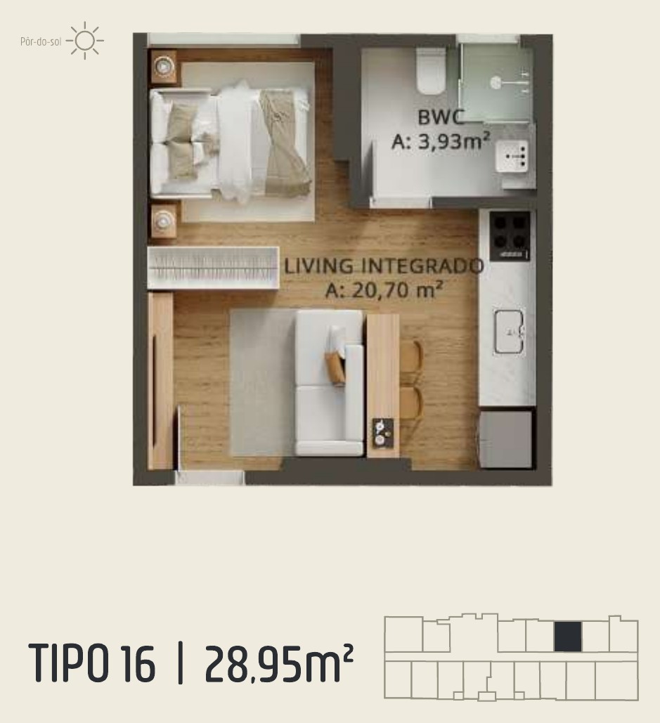 Zenith Tower — planta do apartamento tipo A 16: 28,95 m²