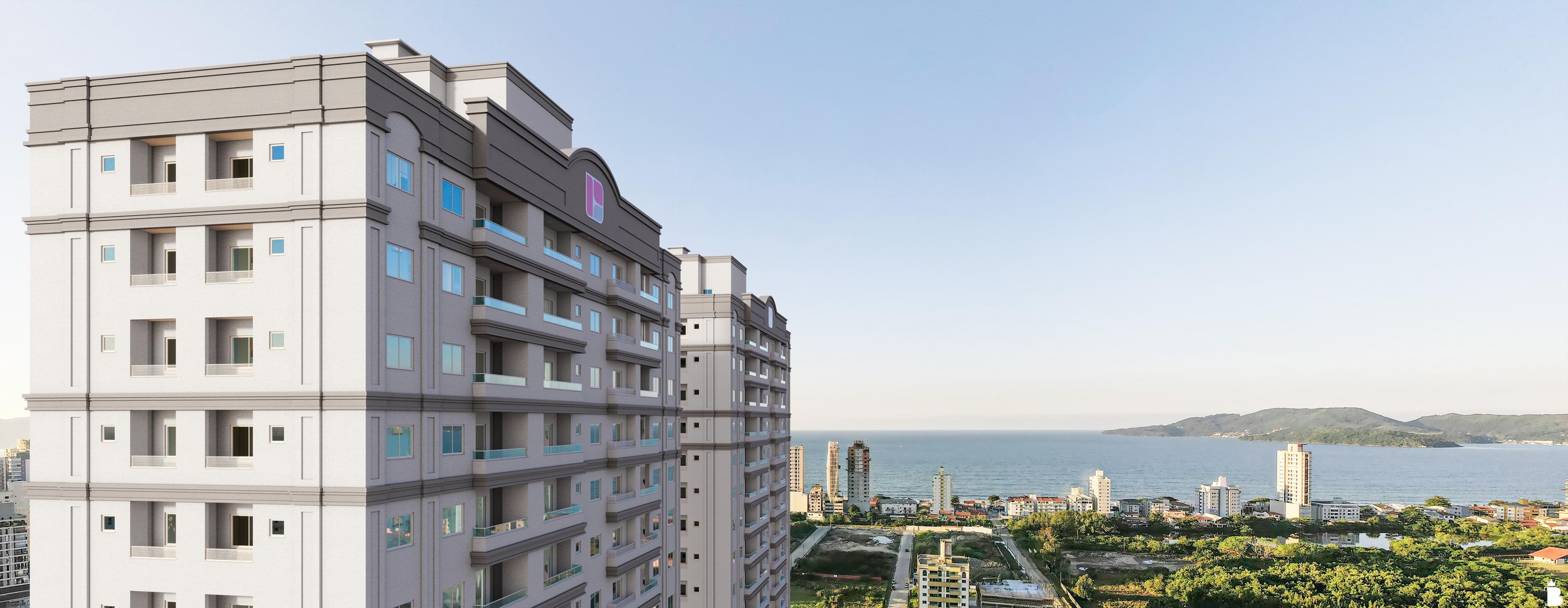 Artis Home Club — Topo das torres do Artis Home Club com vista para o mar e a baía ao fundo, Pasqualotto Construtora, Porto Belo SC