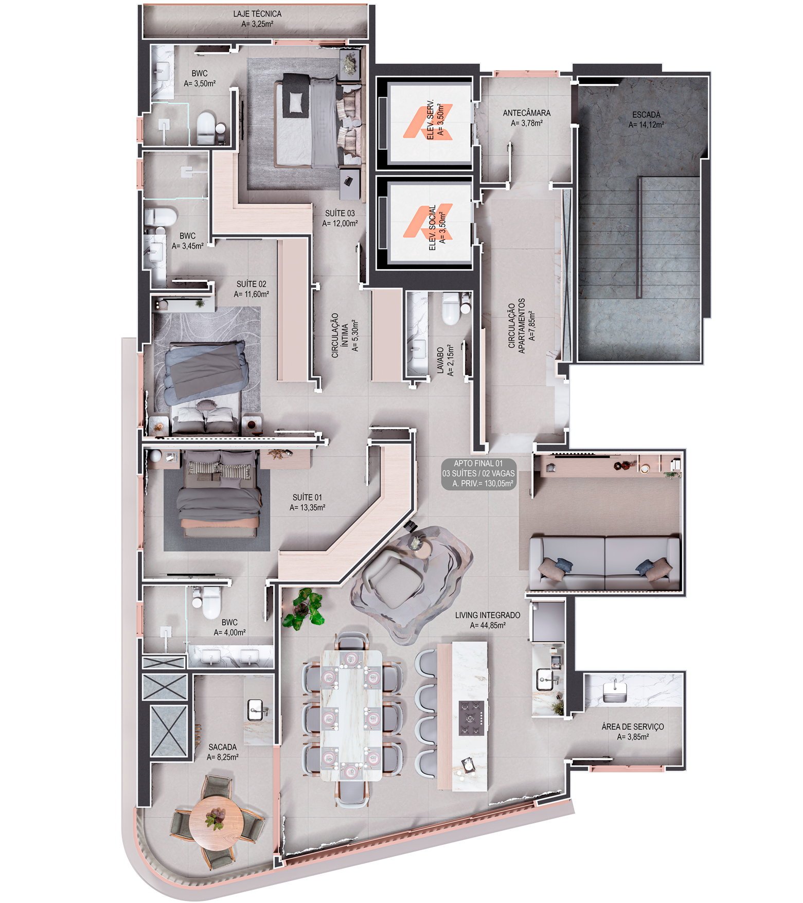 DU CAP FERRAT — planta e tipologias 2, Reskatrin Empreendimentos, Balneário Perequê, Porto Belo SC