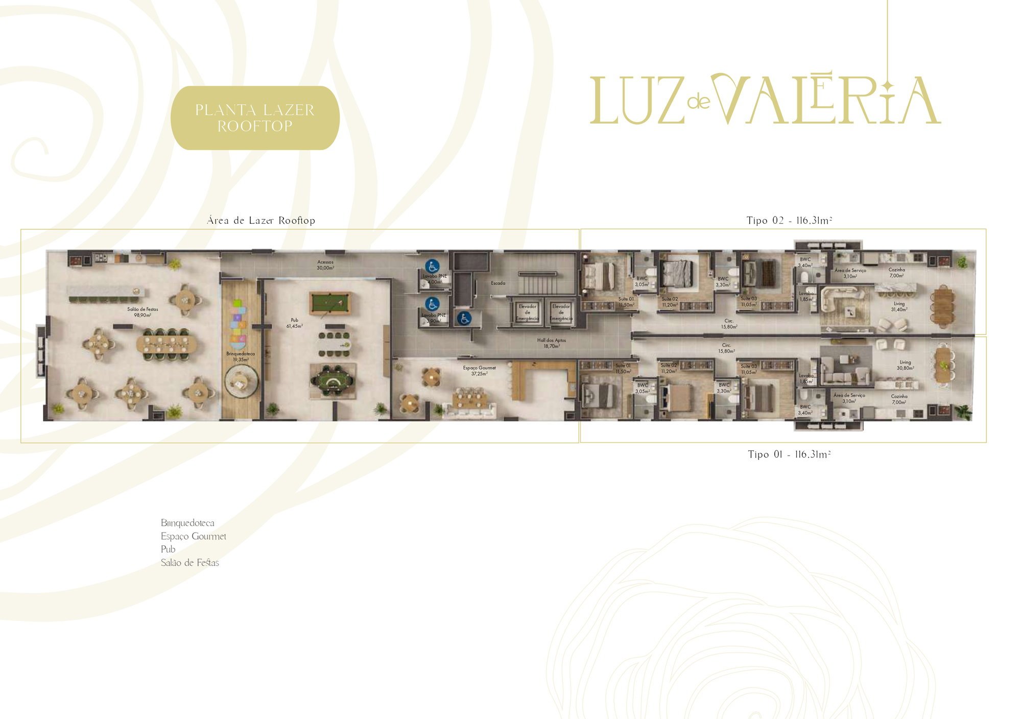 Luz de Valéria — planta e tipologias 1, Sul Construtora, Jardim Dourado, Porto Belo SC