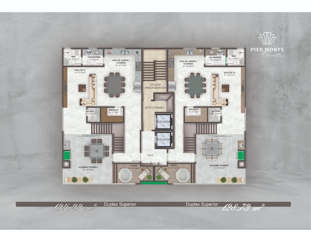 Pier Monte Carlo — planta e tipologias 4, STV Construções, Balneário Perequê, Porto Belo SC