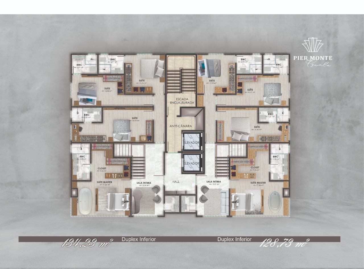 Pier Monte Carlo — planta e tipologias 5, STV Construções, Balneário Perequê, Porto Belo SC