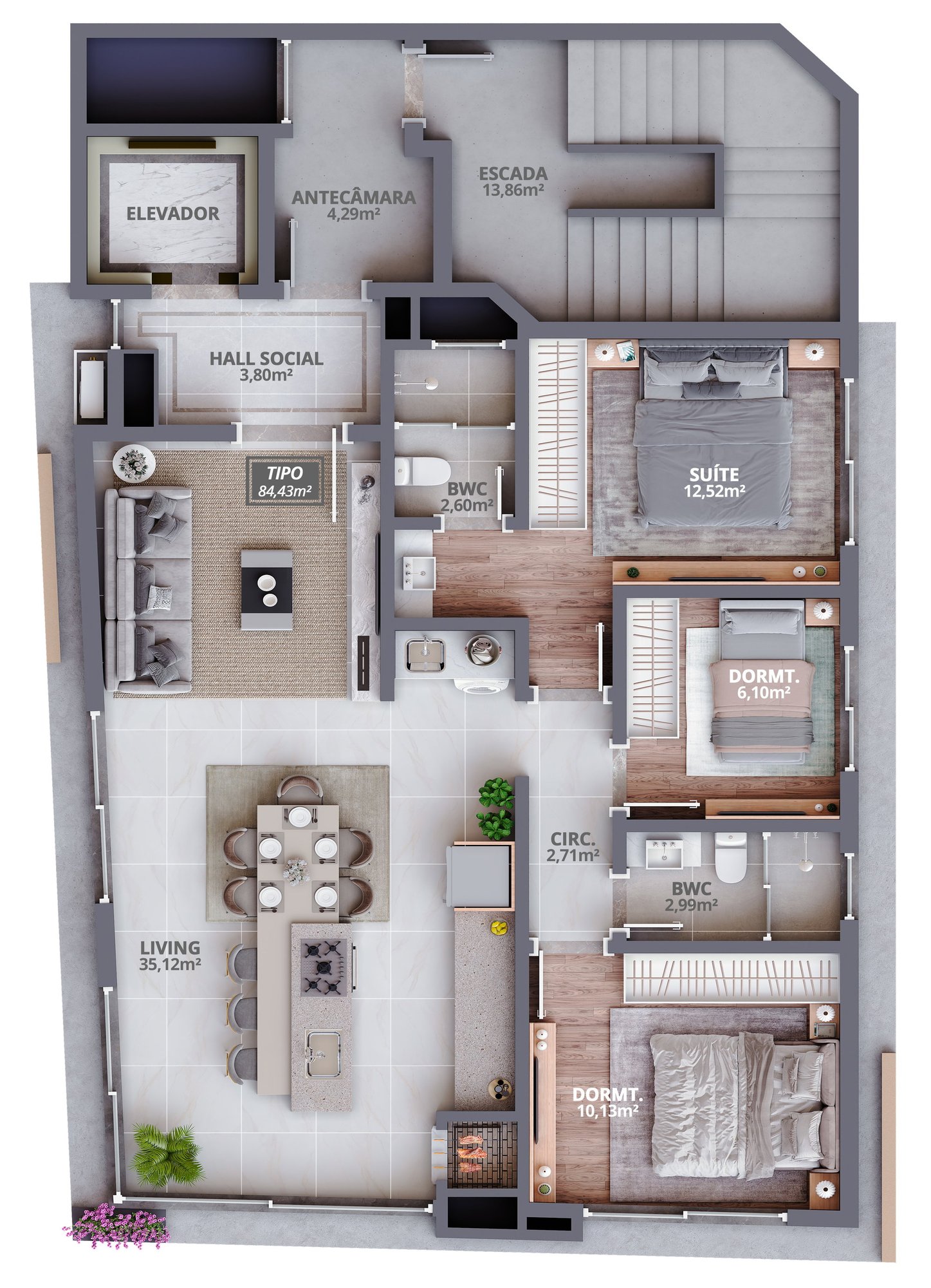 Residencial Aloha — planta e tipologias 3, DG Construtora e Incorporadora, Balneário Perequê, Porto Belo SC