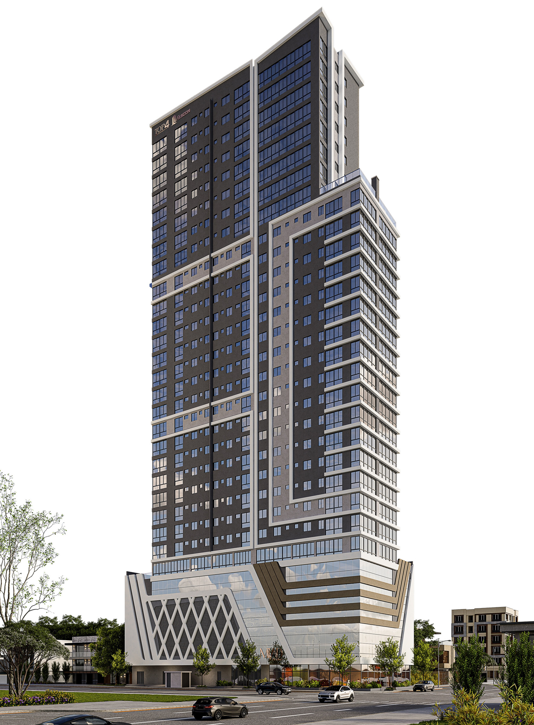 Torre Milad — Torre Milad (Milad Al Mare) em vista diurna completa, do embasamento ao topo da torre, em Porto Belo, Top 4D Empreendimentos, Porto Belo SC