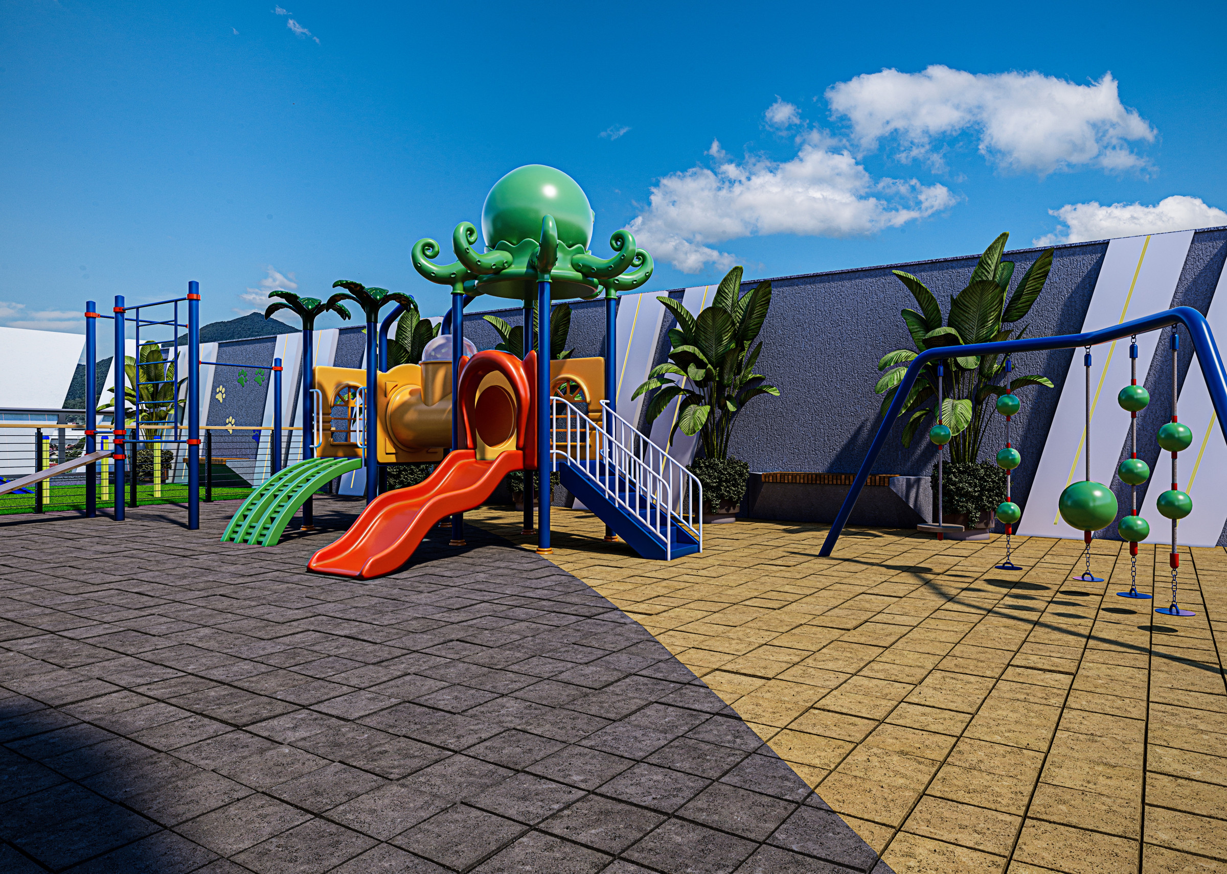 Torre Milad — Playground descoberto do Torre Milad com escorregador e balanços, Top 4D Empreendimentos, Porto Belo SC