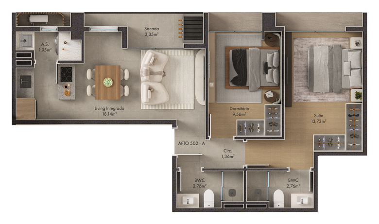 Verenna INC 15 — planta 1 suíte + 1 dormitório, Porto Belo SC Verenna INC 15 — planta 1 suíte + 1 dormitório, Porto Belo SC