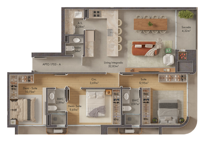 Verenna INC 15 — planta 1 suíte + 2 demi-suítes, Porto Belo SC Verenna INC 15 — planta 1 suíte + 2 demi-suítes, Porto Belo SC