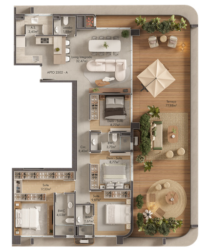 Verenna INC 15 — planta 2 suítes + 2 demi-suítes garden, Porto Belo SC Verenna INC 15 — planta 2 suítes + 2 demi-suítes garden, Porto Belo SC