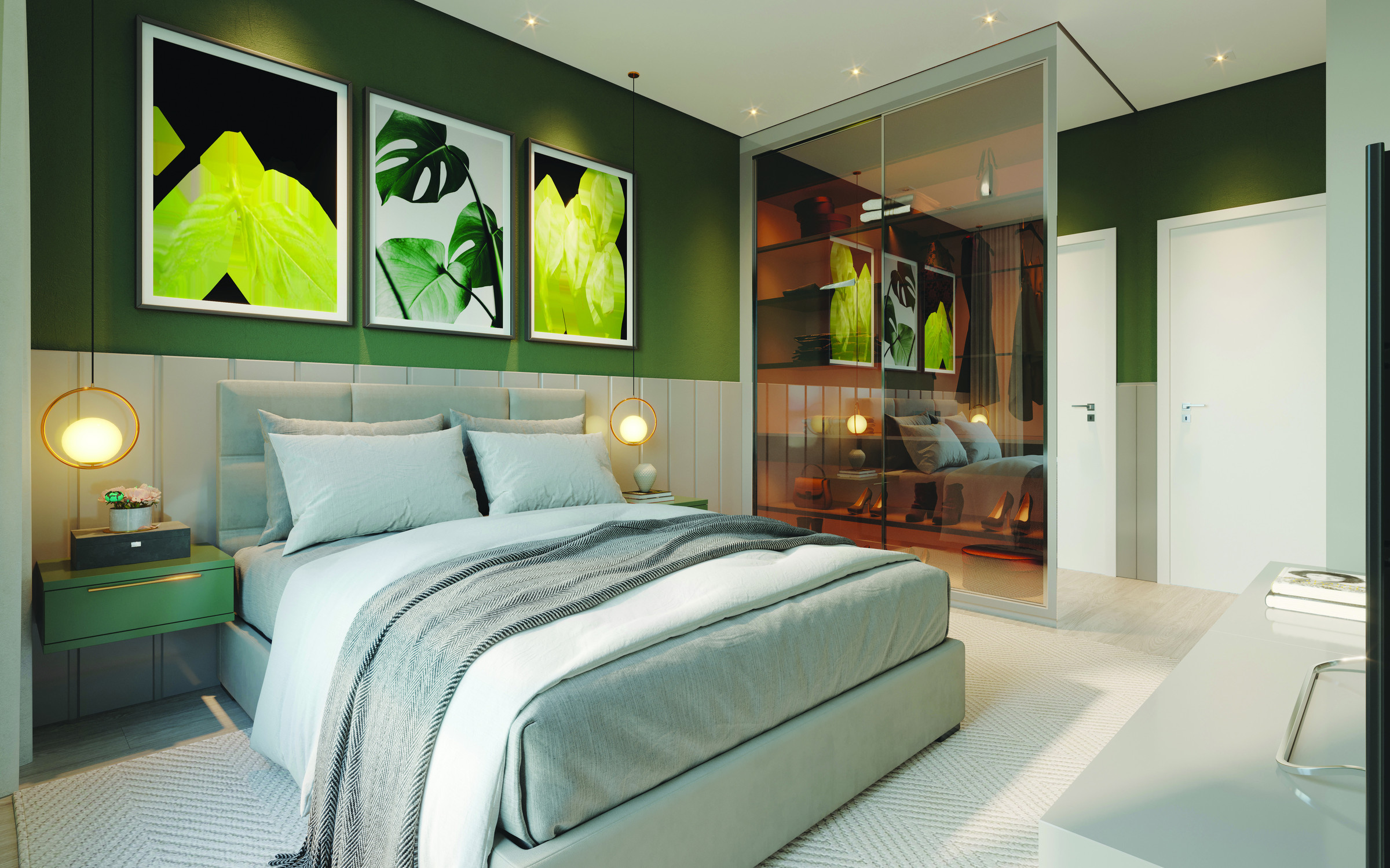 Villa Montemerano — Suíte master com closet envidraçado, Villa Montemerano Residence, Justus Incorporadora, Balneário Perequê, Porto Belo SC
