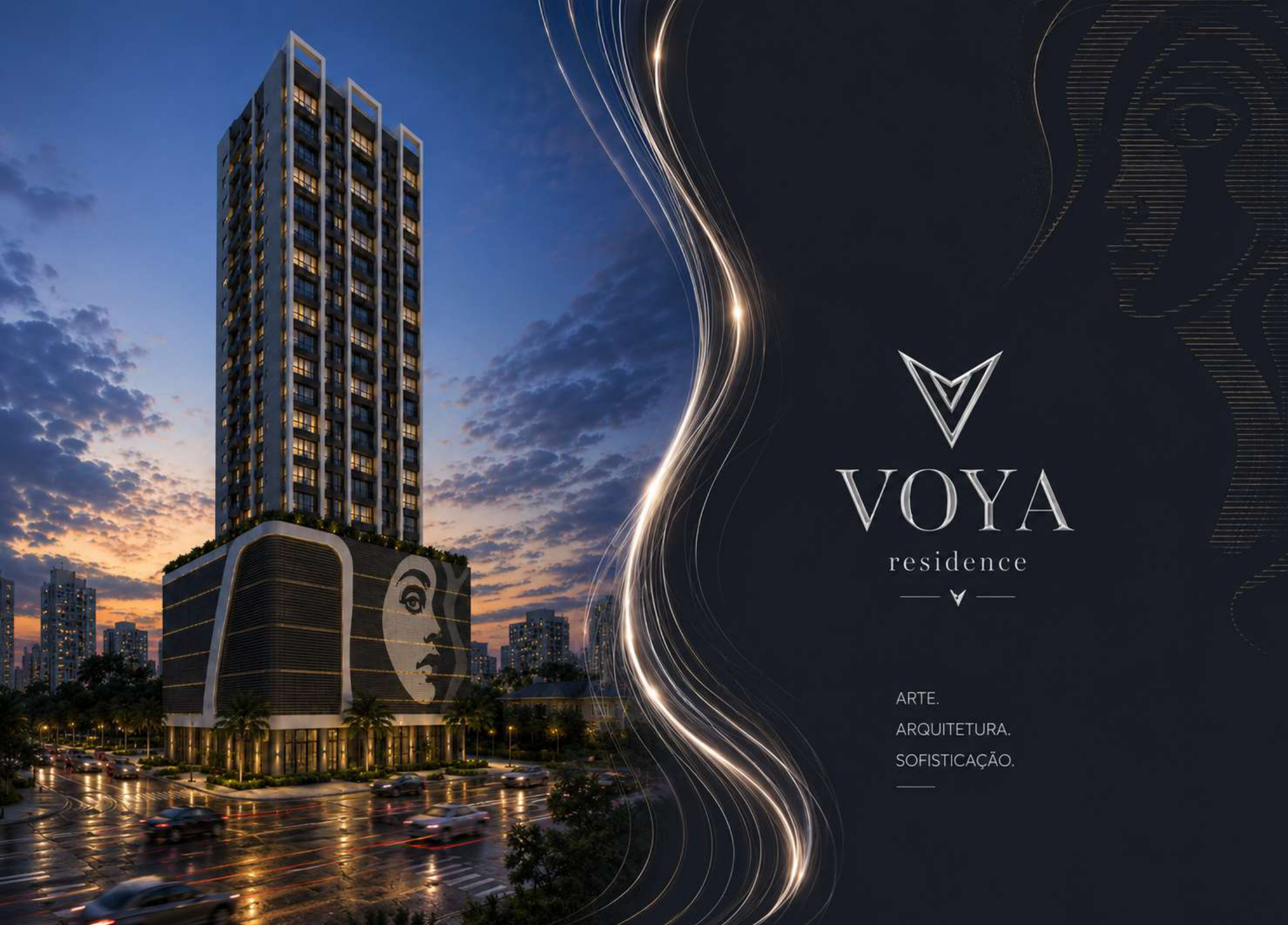 Voya Residence — fachada noturna, Sanmar Empreendimentos, Porto Belo SC