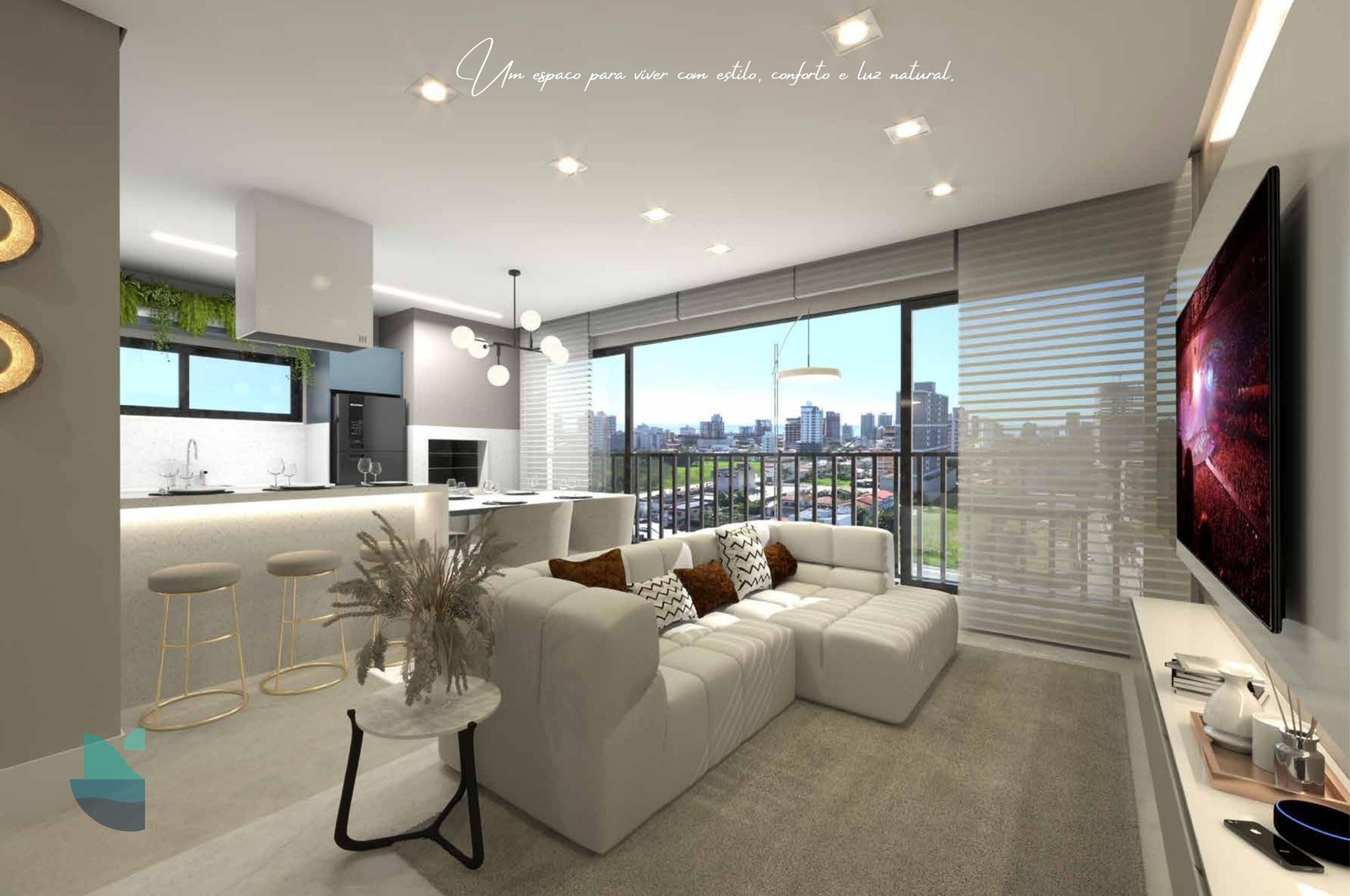 Living integrado de apartamento do Isla Catalina Residence