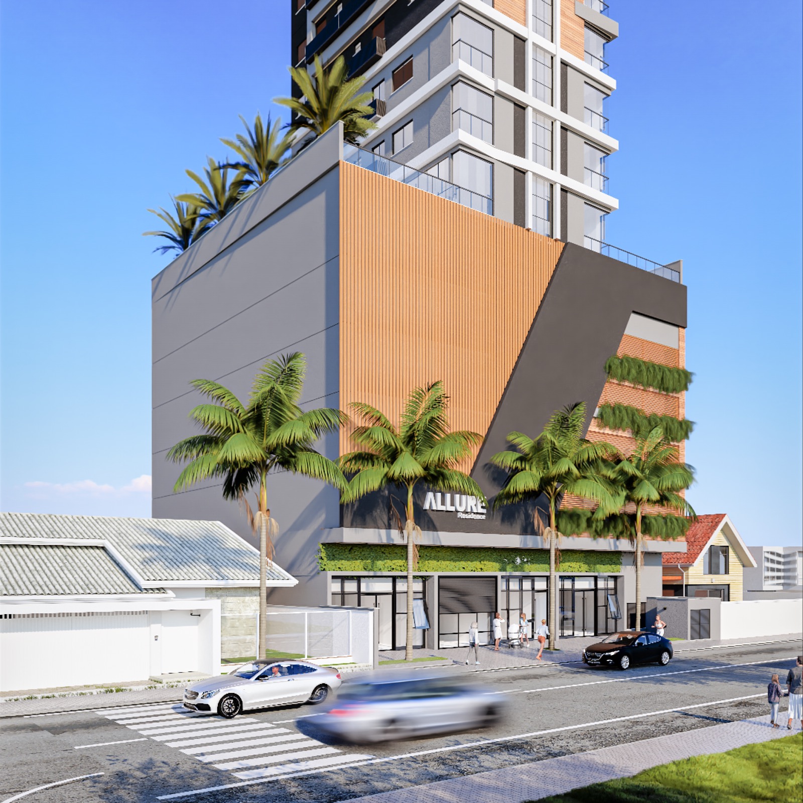 Residencial Allure — Fachada ao entardecer, Jardim Dourado, Porto Belo SC