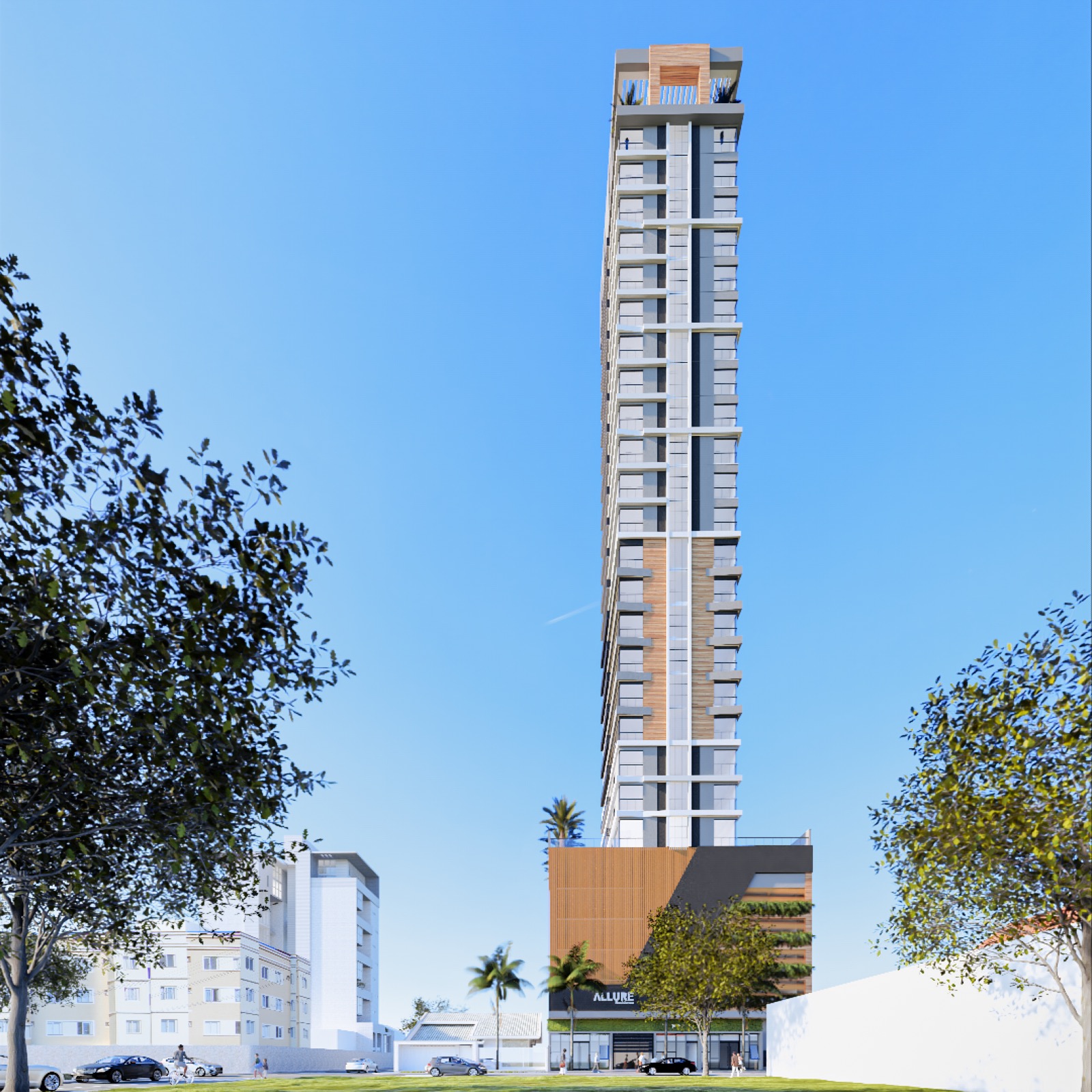 Render da fachada do Residencial Allure em Porto Belo SC