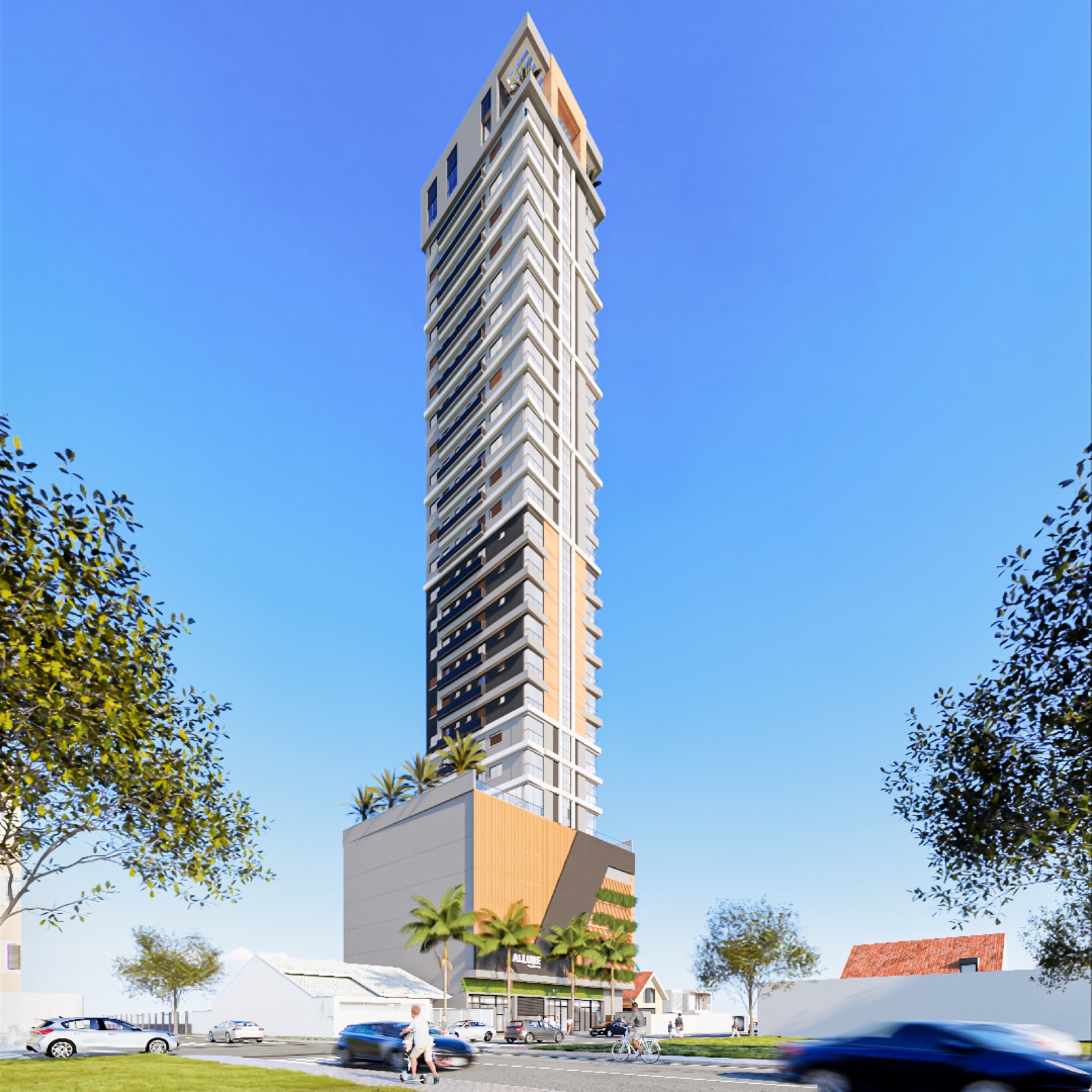 Render da torre completa do Residencial Allure em Porto Belo SC